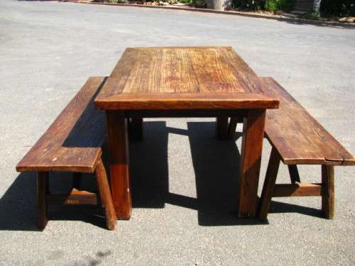 VINTAGE OAK TASTING TABLE AND 2 BENCHES......OLD WINE CELLAR ITEM