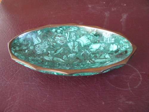 VINTAGE OVAL MALACHITE AND BRASS BOWL