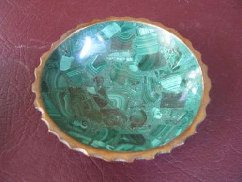 VINTAGE SMALL ROUND MALACHITE AND BRASS BOWL WITH RIPPLED RIM