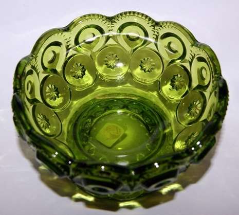 Green Glass Bowl with Scalloped Edges