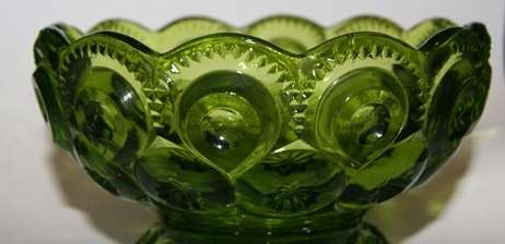 Green Glass Bowl with Scalloped Edges