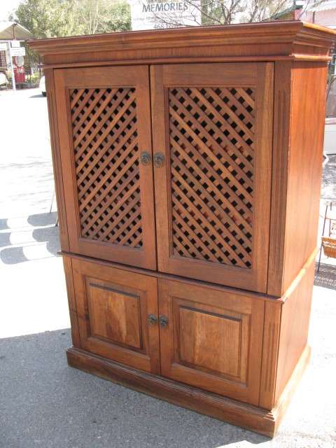 DM84Sale VINTAGE RETRO TEAK LATTICE WORKED LARGE STORAGE CUPBOARD @@@ Crazy Low R1 Start
