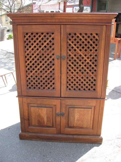 DM84Sale VINTAGE RETRO TEAK LATTICE WORKED LARGE STORAGE CUPBOARD @@@ Crazy Low R1 Start