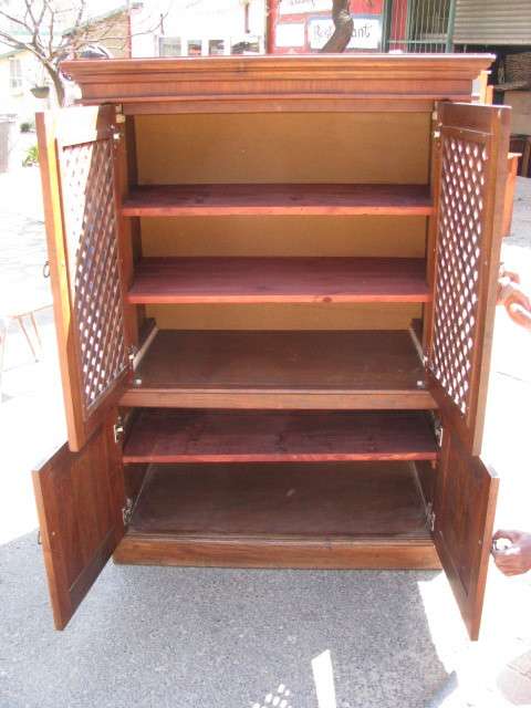DM84Sale VINTAGE RETRO TEAK LATTICE WORKED LARGE STORAGE CUPBOARD @@@ Crazy Low R1 Start