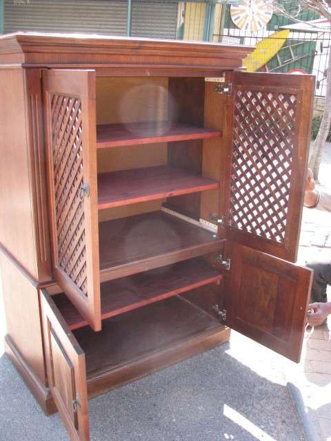 DM84Sale VINTAGE RETRO TEAK LATTICE WORKED LARGE STORAGE CUPBOARD @@@ Crazy Low R1 Start
