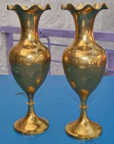 Pair of Hand Engraved Brass Vases