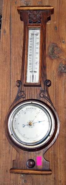 Antique Oak Cased Barometer/Thermometer