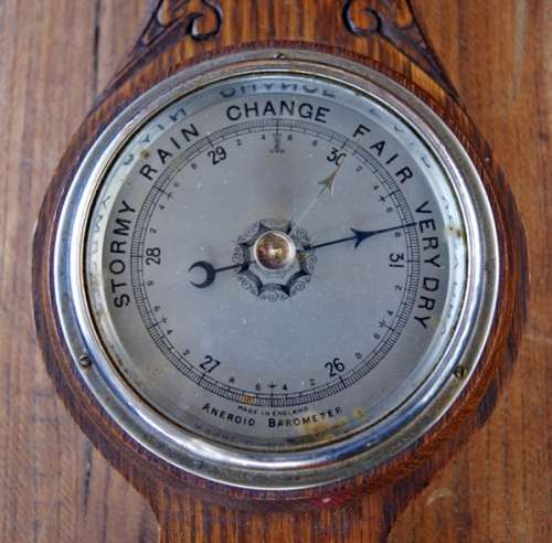 Antique Oak Cased Barometer/Thermometer