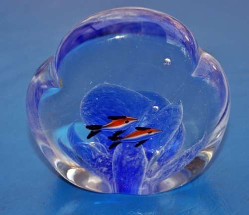 Czechoslovakian Glass Paperweight Fish in the Sea