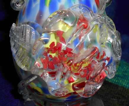 Vintage Handmade Glass Vase with Pressed Handles and Pressed Flower Motif