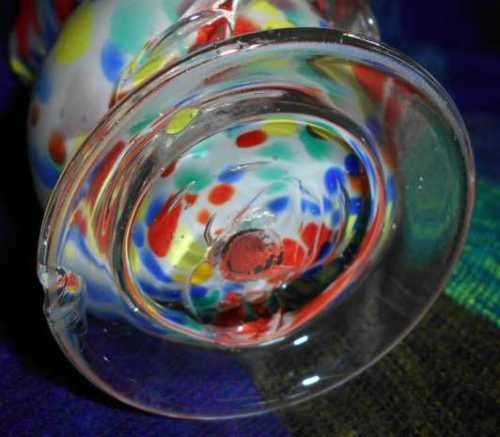 Vintage Handmade Glass Vase with Pressed Handles and Pressed Flower Motif