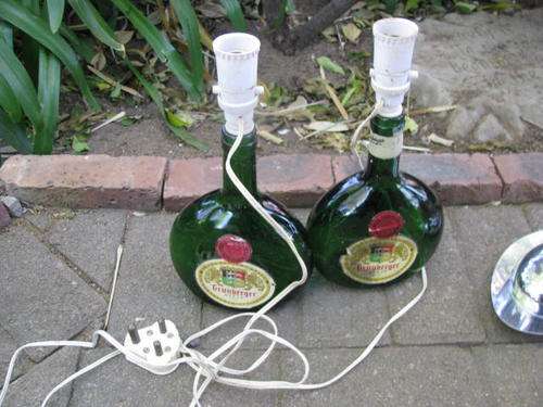 @@ A PAIR OF GRUNBERGER WINE BOTTLES CONVERTED TO LIGHTS..... LOVELY ITEMS FOR THE BAR @@