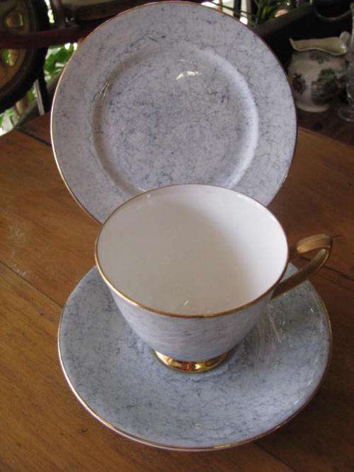 A ROYAL ALBERT TRIO PALE BLUE GOSSAMER PATTERN