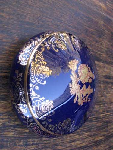 LIMOGES ROYAL BLUE AND GILT BOWL WITH LID