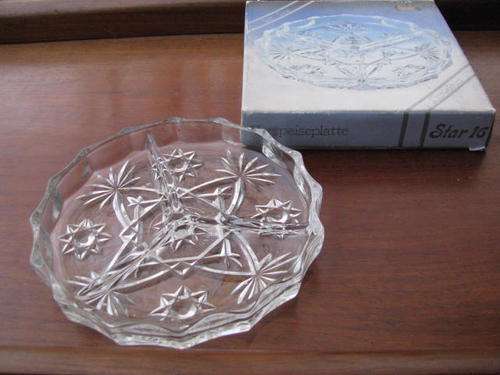 A GLASS 3 DIVISION HORS D'OEUVRES / RELISH DISH...IN ORIGINAL PACKAGING  @ CRAAZZY R1 START