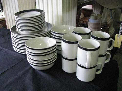 A 1970'S RETRO 43 PIECE GIBSON HOUSEWARE SET...STYLISHLY BLACK AND WHITE..BID EACH@ CRRAAZY R1 START