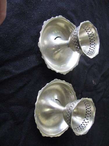 2 VINTAGE SILVER PLATED PIERCED EGGCUPS WITH PLACE FOR SALT , TOAST & SPOON  @CRRAAZY R1 START