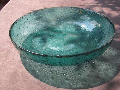 A GORGEOUS UNUSUAL RETRO GREEN GLASS BOWL WITH BUBBLE EFFECT GLASS   @CRAZY R1 START