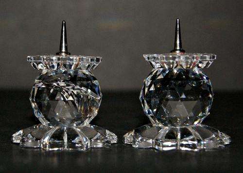 A STUNNING SET OF 2 SWAROVSKI CRYSTAL CANDLE HOLDERS... RARE RETIRED @@@ CRAZY R1 START