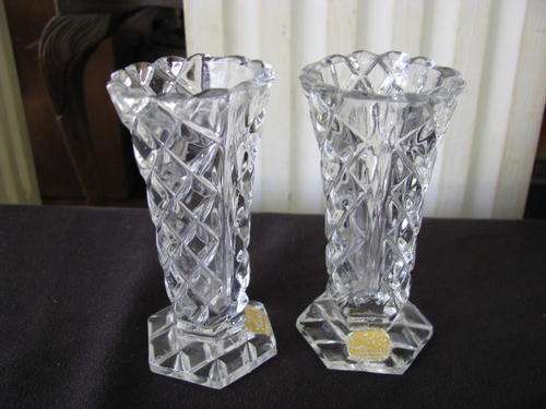 LOVELY PAIR OF VINTAGE BOHEMIAN GLASS VASES IN GOOD CONDITION WITH ORIGINAL LABELS  @CRAZY R1 START