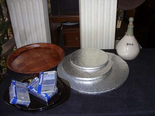 JOB LOT OF 9 ITEMS... CAKE BASE DISKS, PLATE, PANASONIC, DECANTER... ETC  @@@ CRAZY R1 START