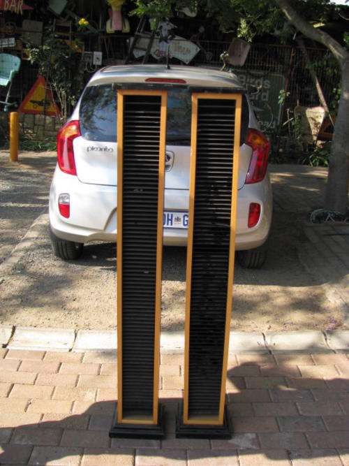 2 RETRO 1970'S YELLOWWOOD / IMBUIA TALL 80 CD RACKS ...BID EACH @CRAZY R1 START