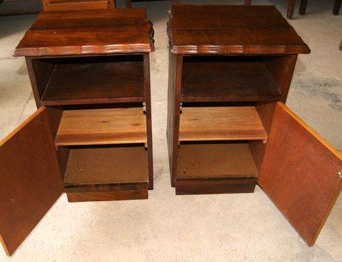 IMBUIA PAIR OF BEDSIDE CABINETS OR PEDESTALS.....LINEN FOLD