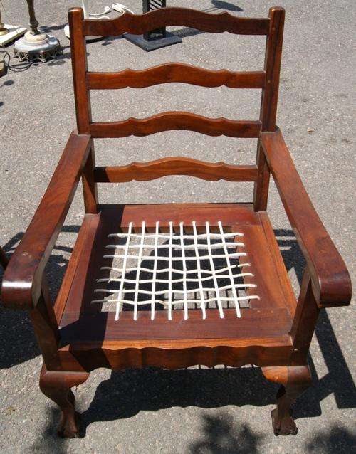Stinkwood Linen Fold Ball & Claw Riempie Arm Chair