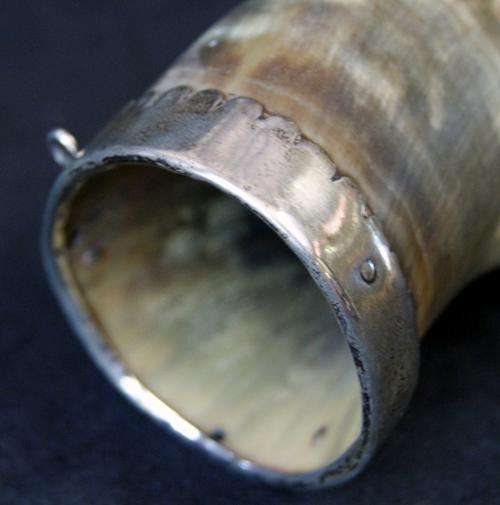 Vintage Hand Made Silver Lipped Ox Horn Drinking Mug