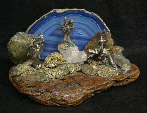 Myths and Magic Figurines set in Blue Agate Decorative Display