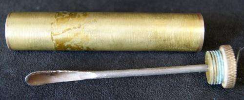 Rare Vintage Brass Screw Top Snuff/Cocaine Tube with Spoon