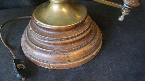 Vintage 1960's Large Brass and Wood Hurricane Lamp