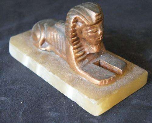 Vintage Bronze Egyptian Sphinx Bust on Marble Plinth