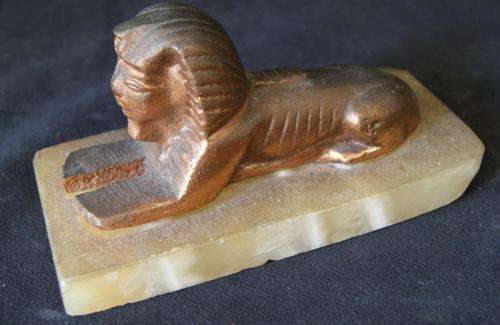 Vintage Bronze Egyptian Sphinx Bust on Marble Plinth