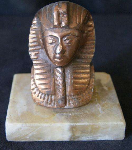 Vintage Bronze Egyptian Sphinx Head on Marble Plinth