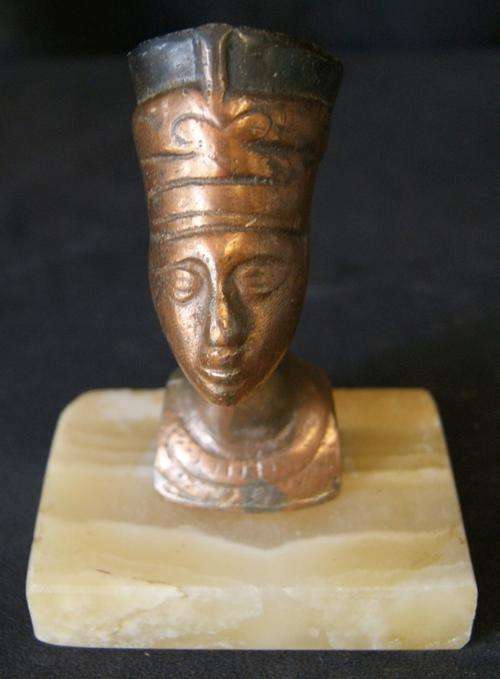 Vintage Bronze Egyptian Nefratiti Head on Marble Plinth