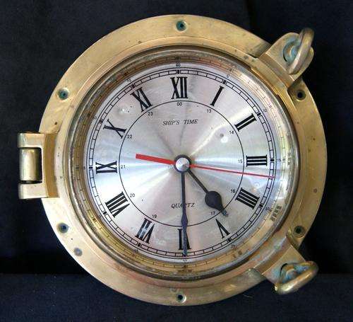 Antique Brass Nautical Porthole Clock - Battery Quartz