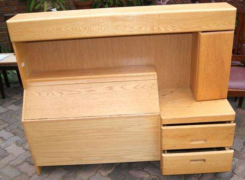 Vintage 1970's Oak Single Head Board Surround with Pedestal