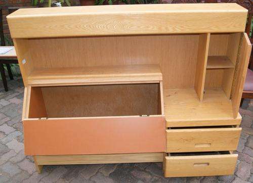 Vintage 1970's Oak Single Head Board Surround with Pedestal