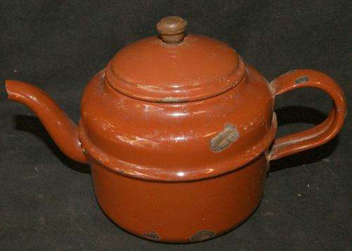Vintage Brown Enamel Teapot with Lid