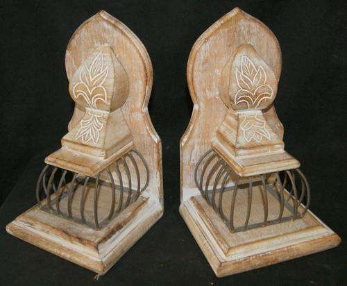 Decorative Distressed Pair Large Wood Bookends