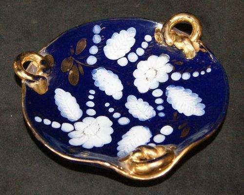 Vintage Italian Hand Painted Blue Bowl or Platter with gilding