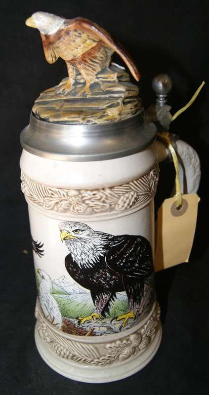 Vintage Gerz Salt Glazed Bald Eagle Themed Ceramic Beer Stein