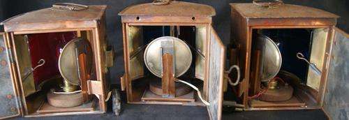 Vintage Nautical Copper Electric Port,Starboard and Launch Lantern Set