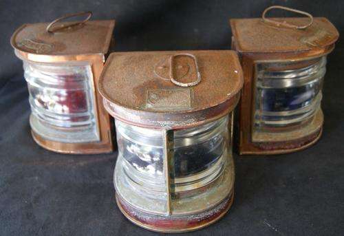 Vintage Nautical Copper Electric Port,Starboard and Launch Lantern Set