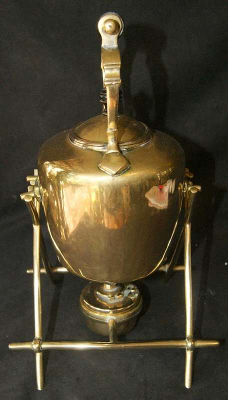 Large Vintage Brass Teapot with Burner and Stand