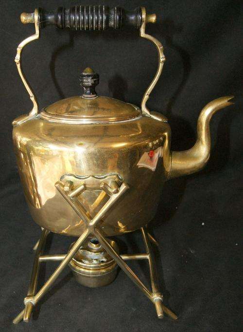 Large Vintage Brass Teapot with Burner and Stand