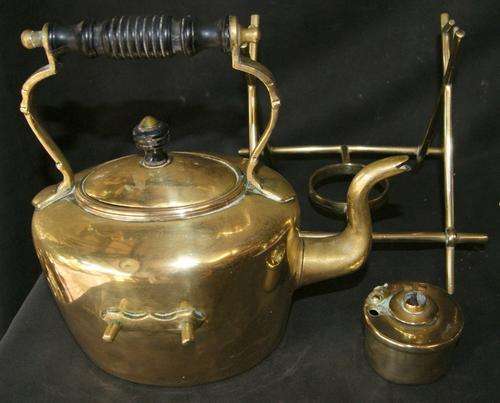 Large Vintage Brass Teapot with Burner and Stand