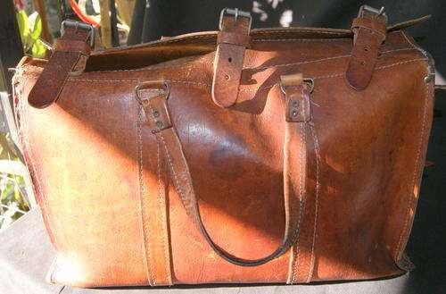 Vintage Large Camel Brown Leather Hold All or Satchel