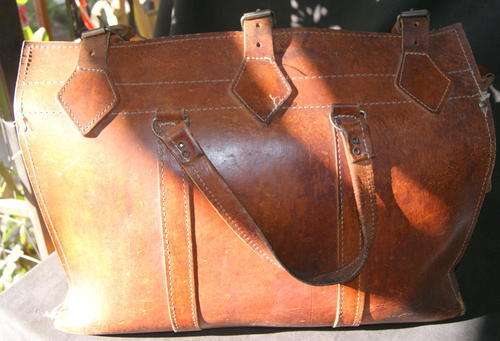 Vintage Large Camel Brown Leather Hold All or Satchel